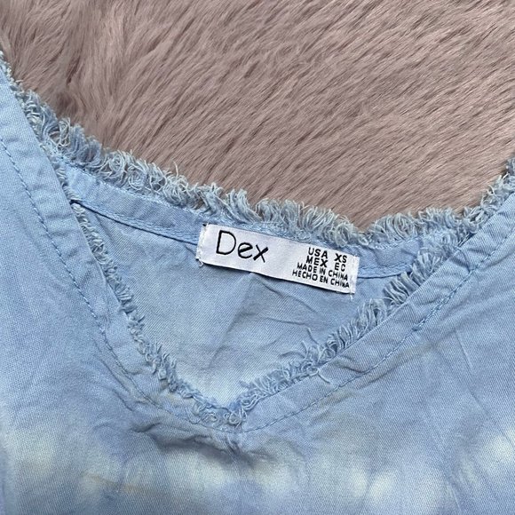 Dex blue & white frayed edge summer tank top - Picture 2 of 6